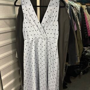 Pale Blue Satin Polka Dot A-Line Pinup Dress with Cross Back